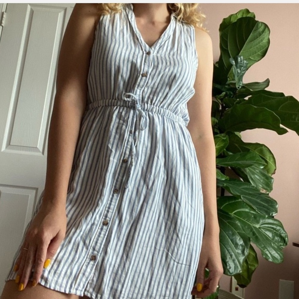 Abercrombie & Fitch Blue White Striped Sleeveless Button Down Dress Small